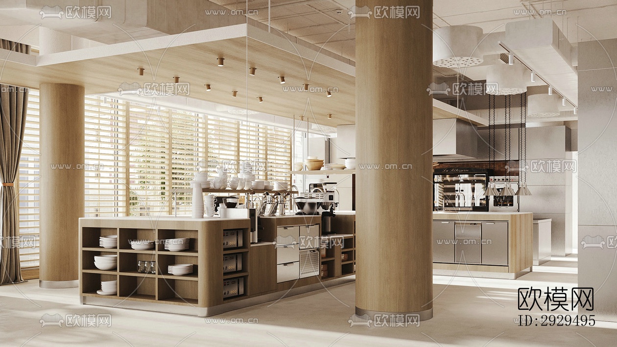 奶油风自助餐厅效果图下载（渲染图5）
