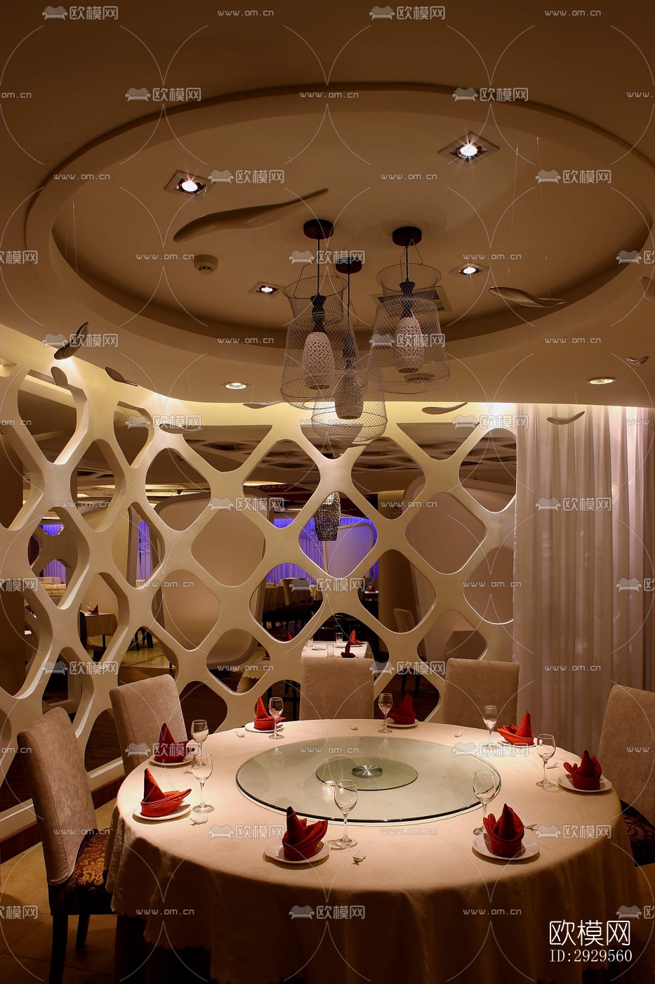 新中式西餐厅效果图下载（渲染图7）