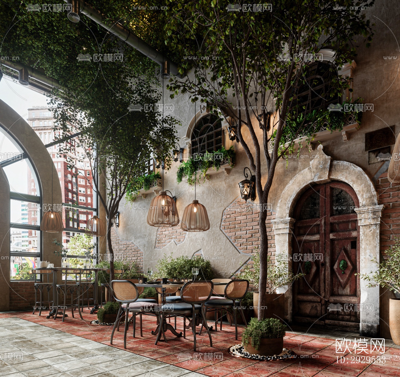 工业风西餐厅效果图下载（渲染图4）