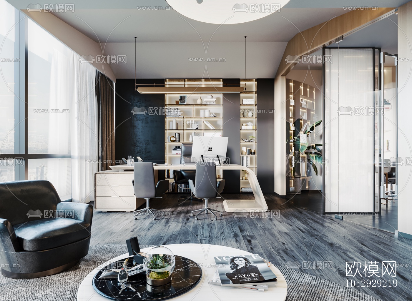 现代经理室效果图下载（渲染图1）