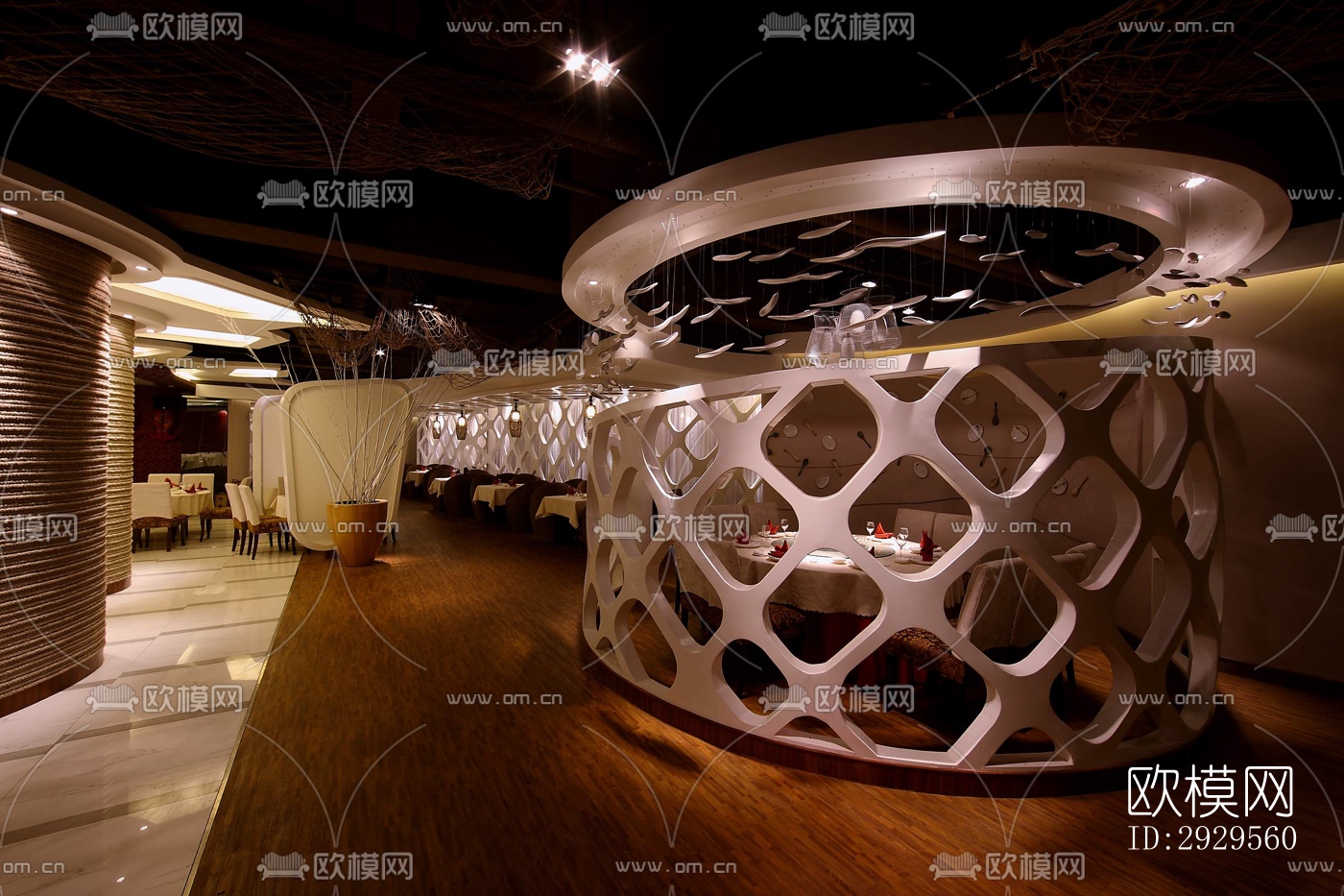 新中式西餐厅效果图下载（渲染图13）