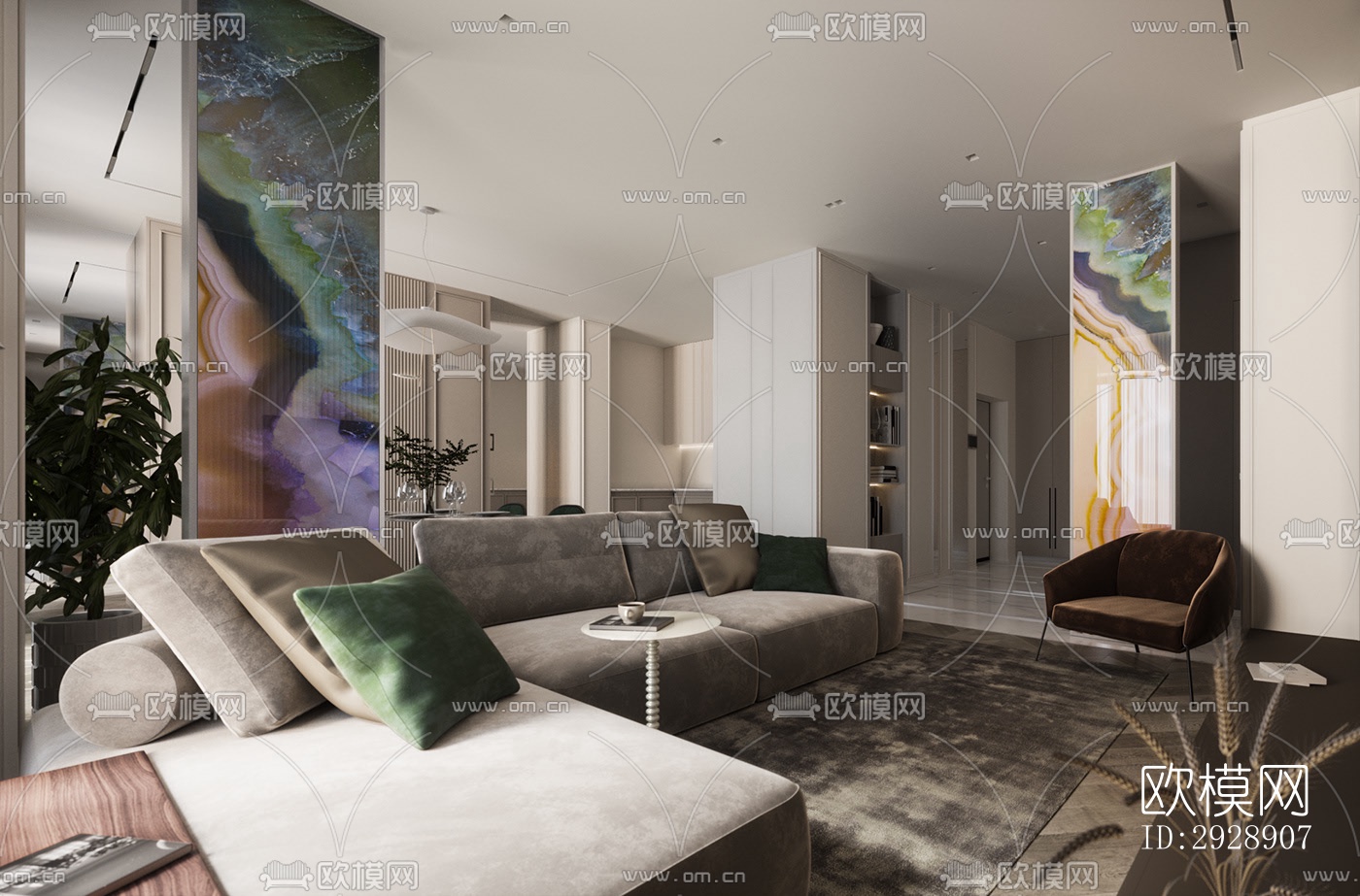 现代平层效果图下载（渲染图1）