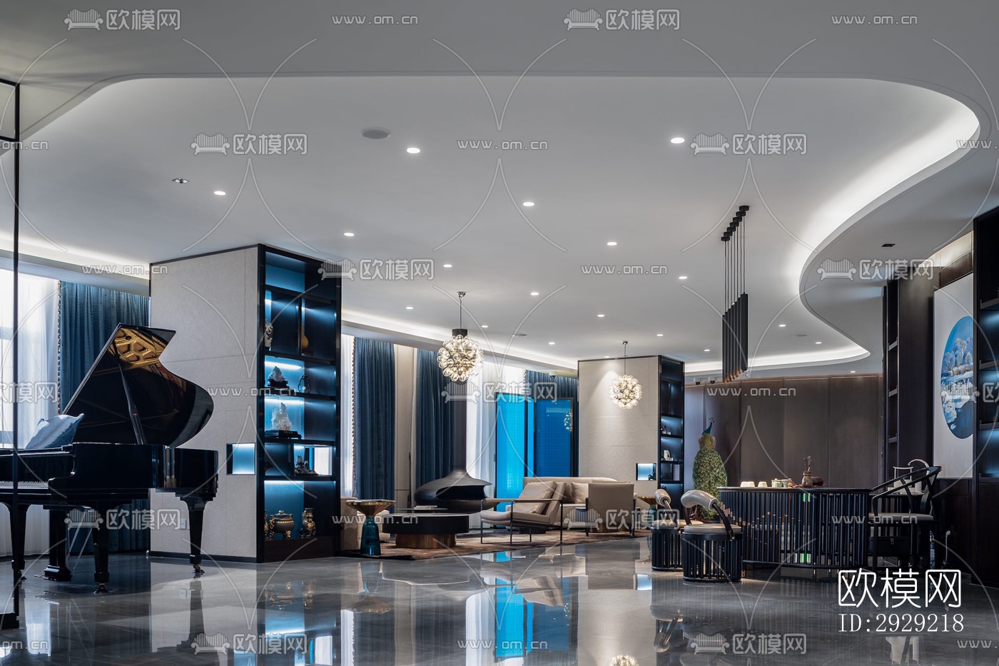 新中式经理室效果图下载（渲染图4）