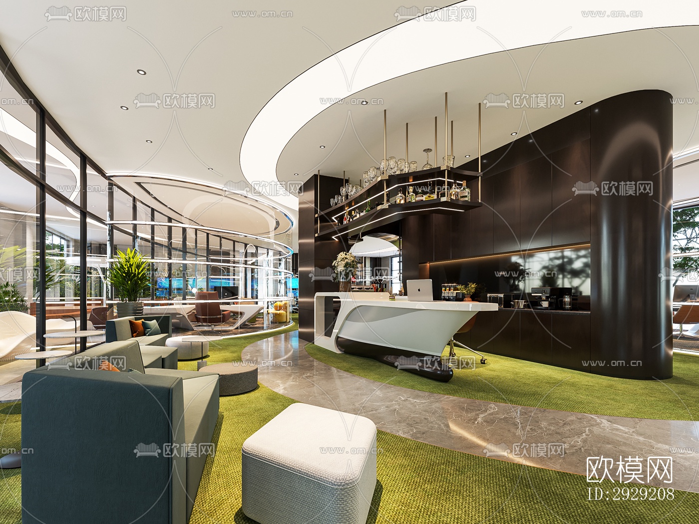 现代商务大堂效果图下载（渲染图1）