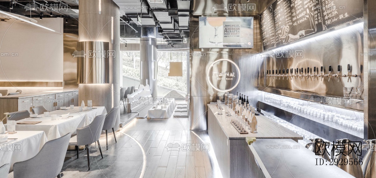 现代西餐厅效果图下载（渲染图1）