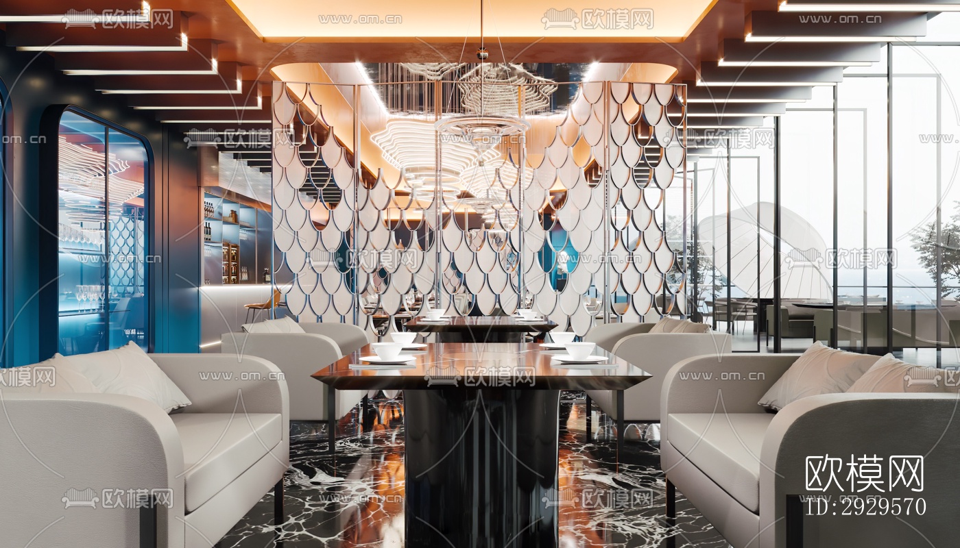 现代西餐厅效果图下载（渲染图14）