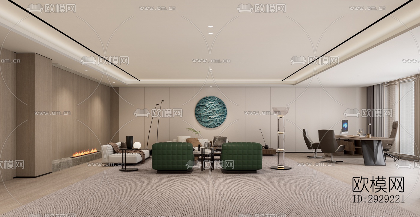 现代经理室效果图下载（渲染图6）