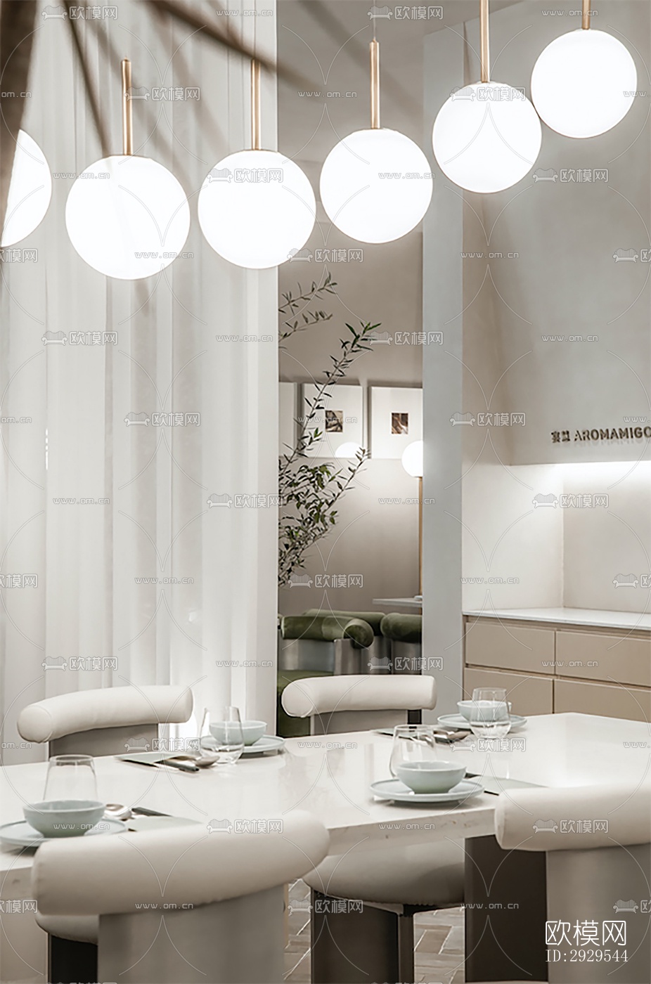 奶油风西餐厅效果图下载（渲染图9）