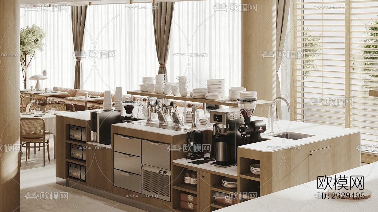 奶油风自助餐厅效果图下载（渲染图6）