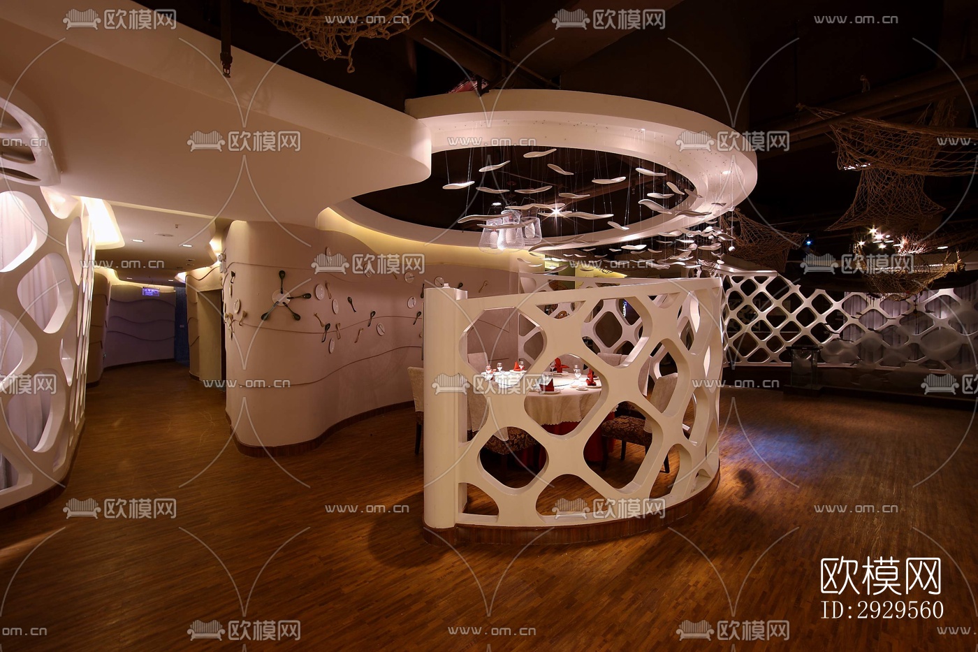 新中式西餐厅效果图下载（渲染图1）