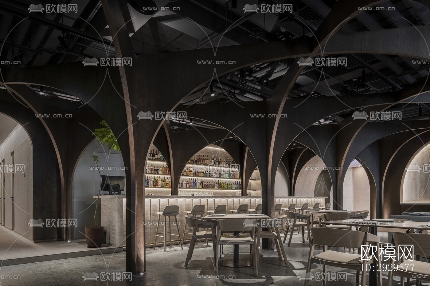 高级灰西餐厅效果图下载（渲染图16）