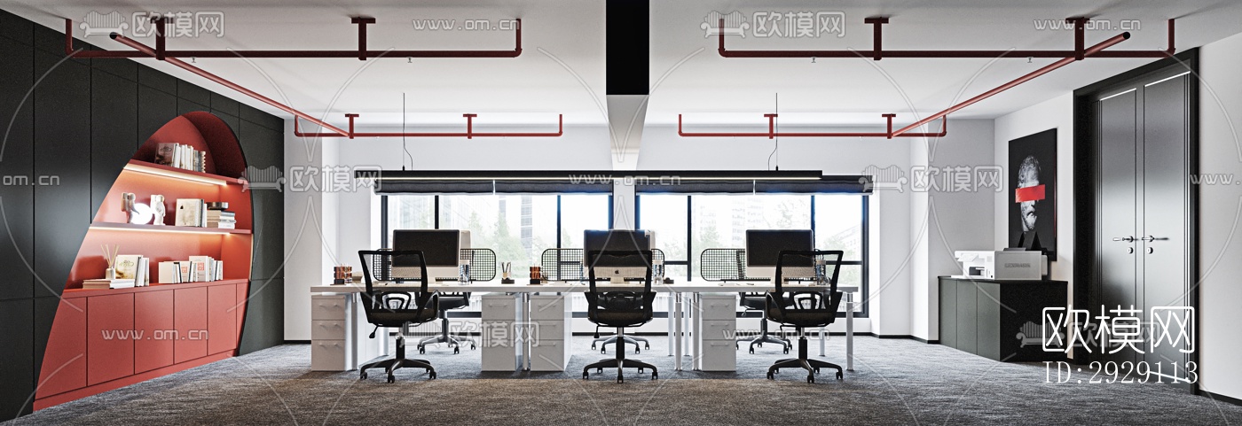 现代办公区效果图下载（渲染图1）