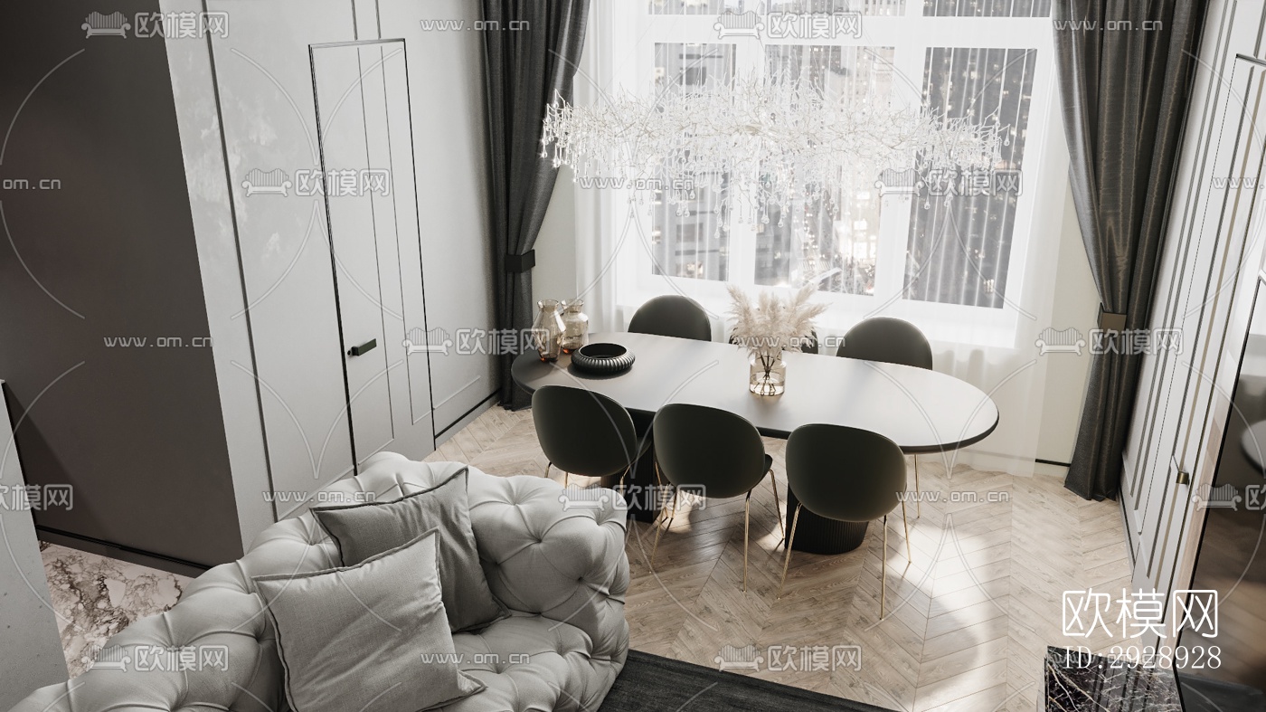 美式平层效果图下载（渲染图12）