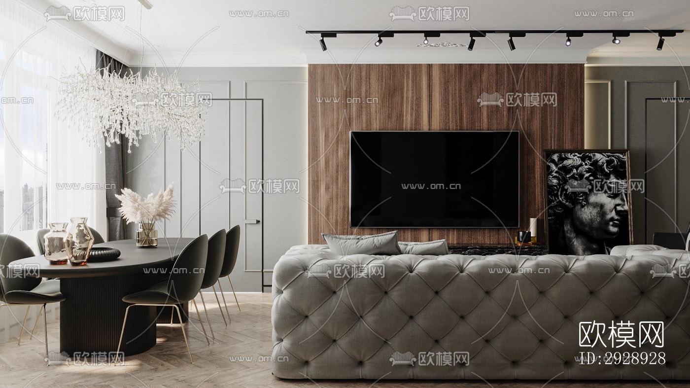 美式平层效果图下载（渲染图1）