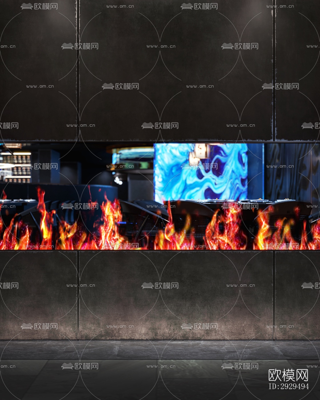 高级灰火锅烤肉效果图下载（渲染图5）