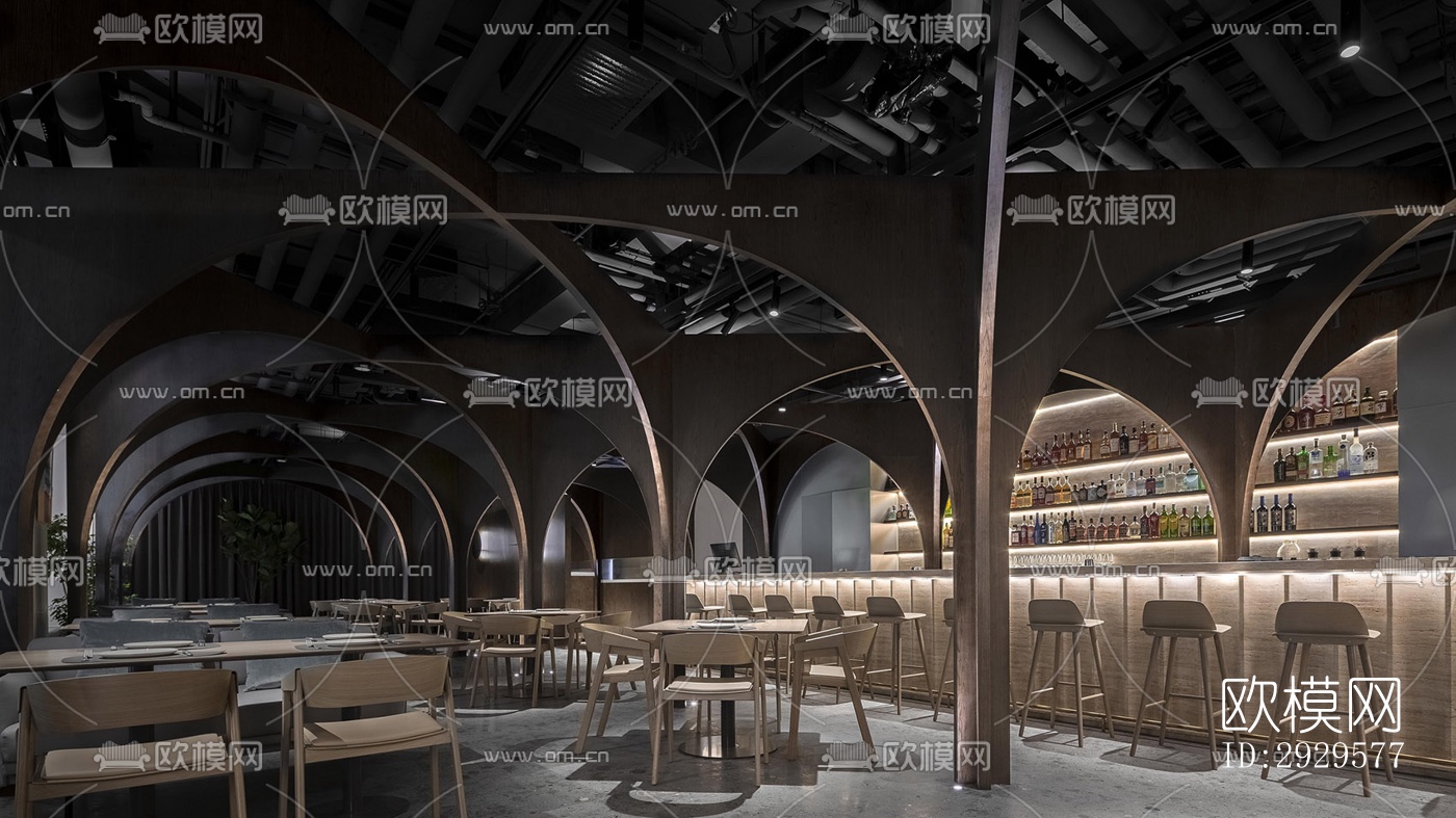 高级灰西餐厅效果图下载（渲染图15）