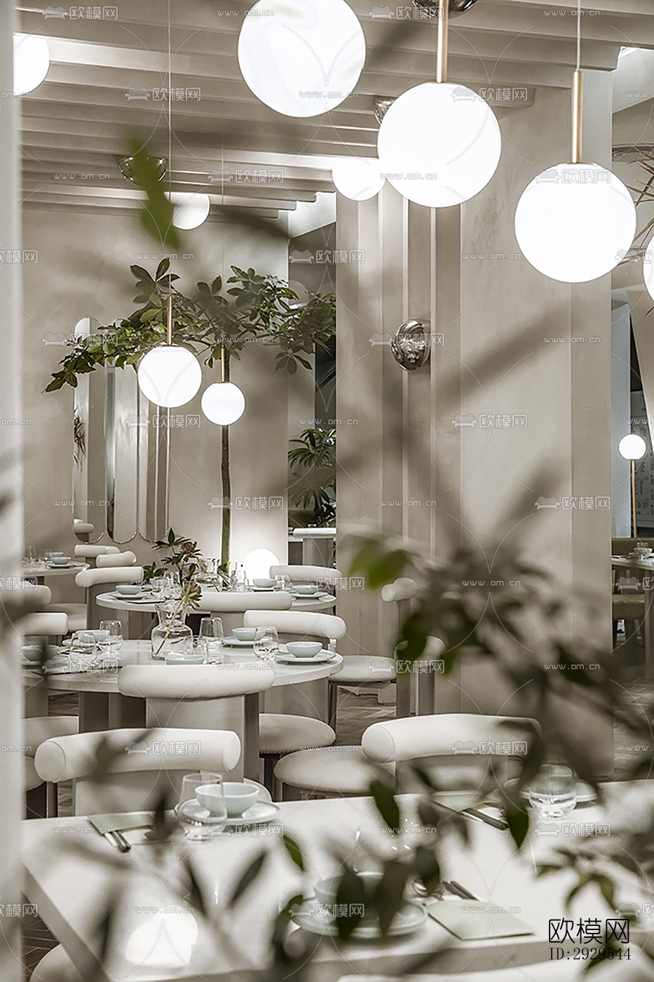 奶油风西餐厅效果图下载（渲染图6）