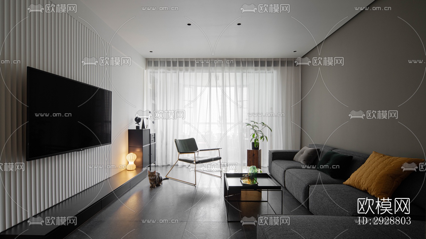 现代平层效果图下载（渲染图4）