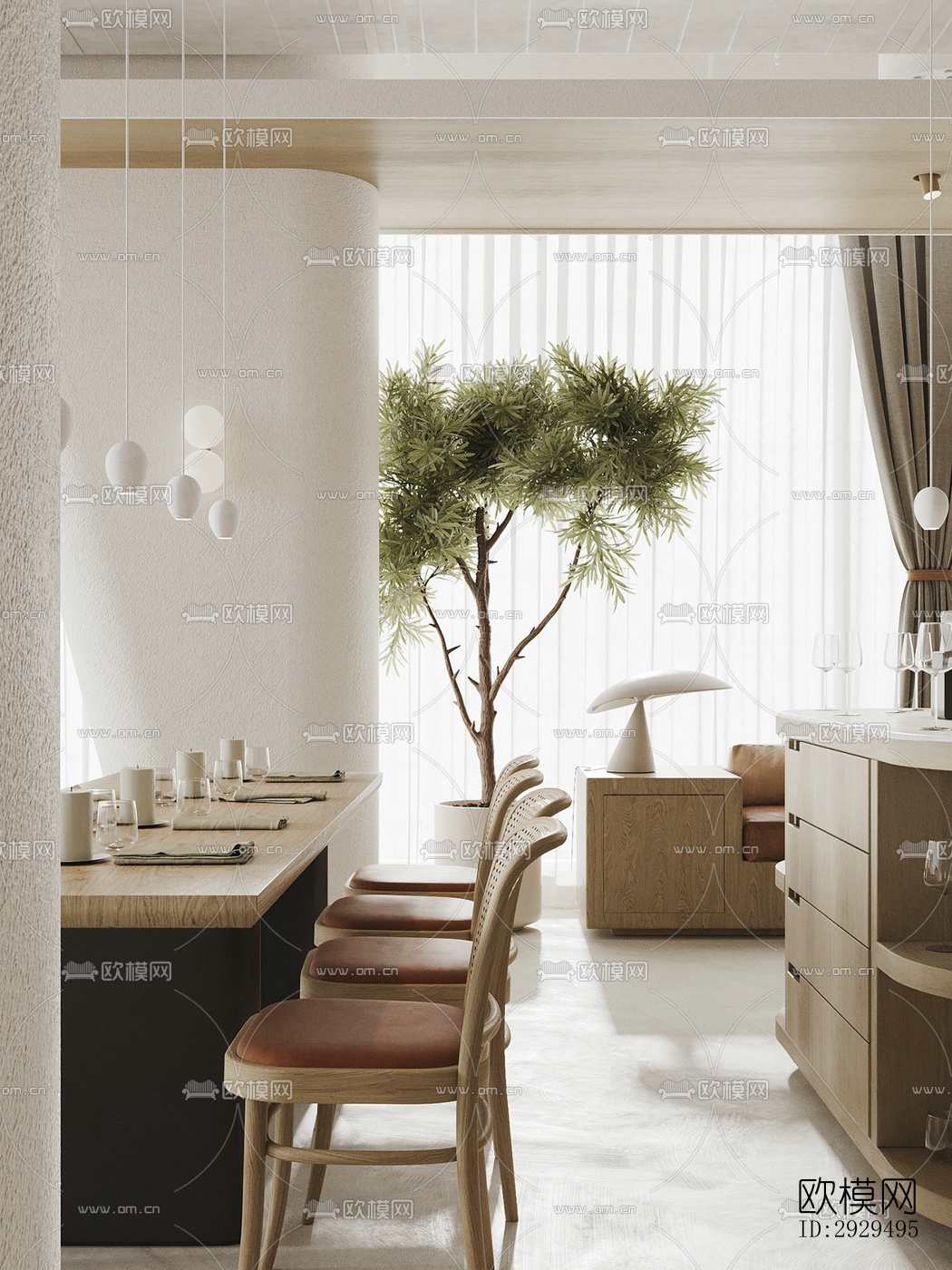 奶油风自助餐厅效果图下载（渲染图12）