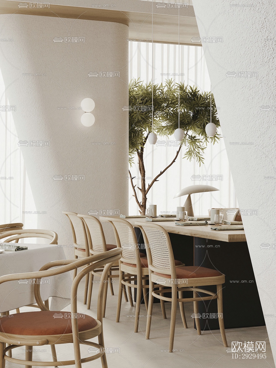 奶油风自助餐厅效果图下载（渲染图18）