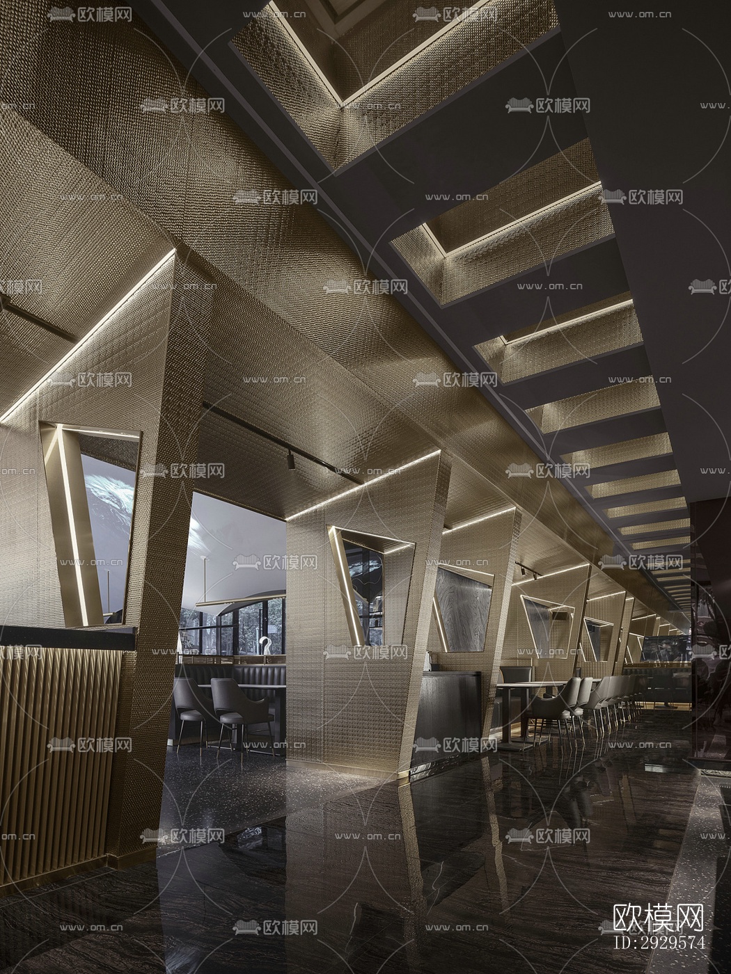 高级灰西餐厅效果图下载（渲染图8）