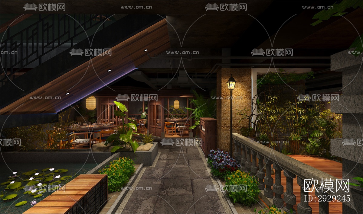 中式中餐厅效果图下载（渲染图1）