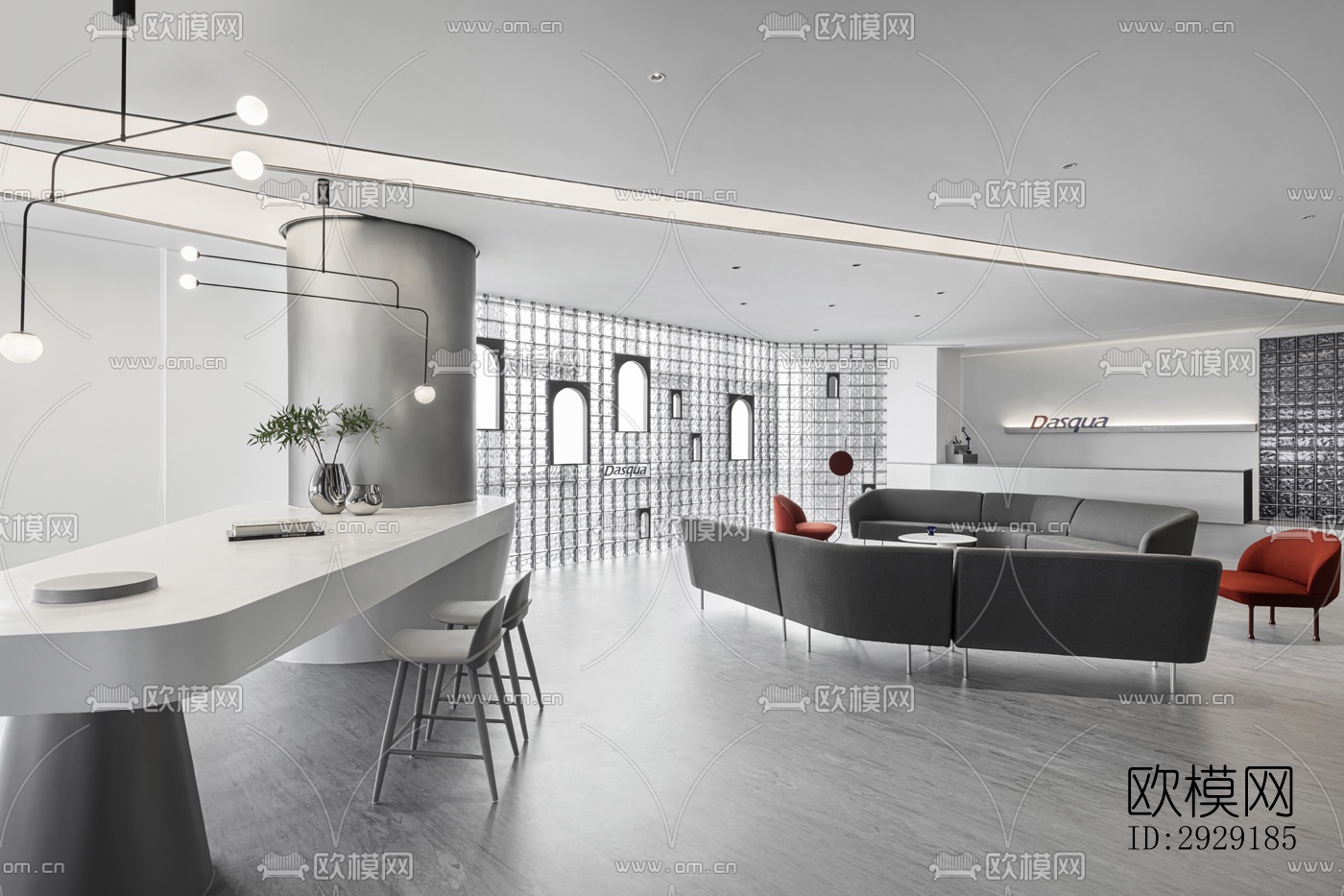 高级灰办公区效果图下载（渲染图1）