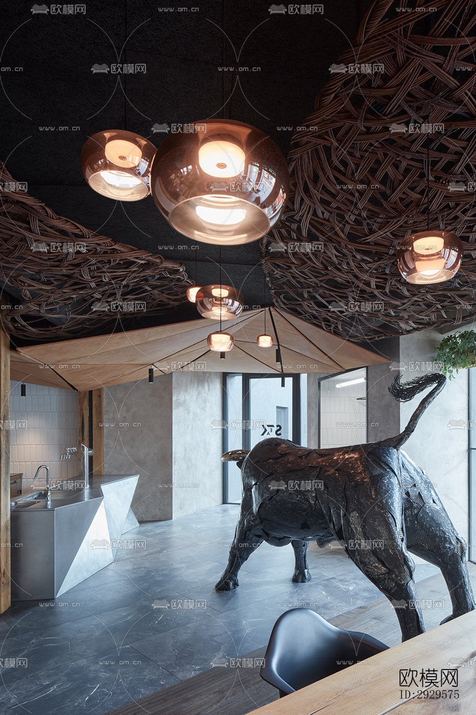 高级灰西餐厅效果图下载（渲染图5）