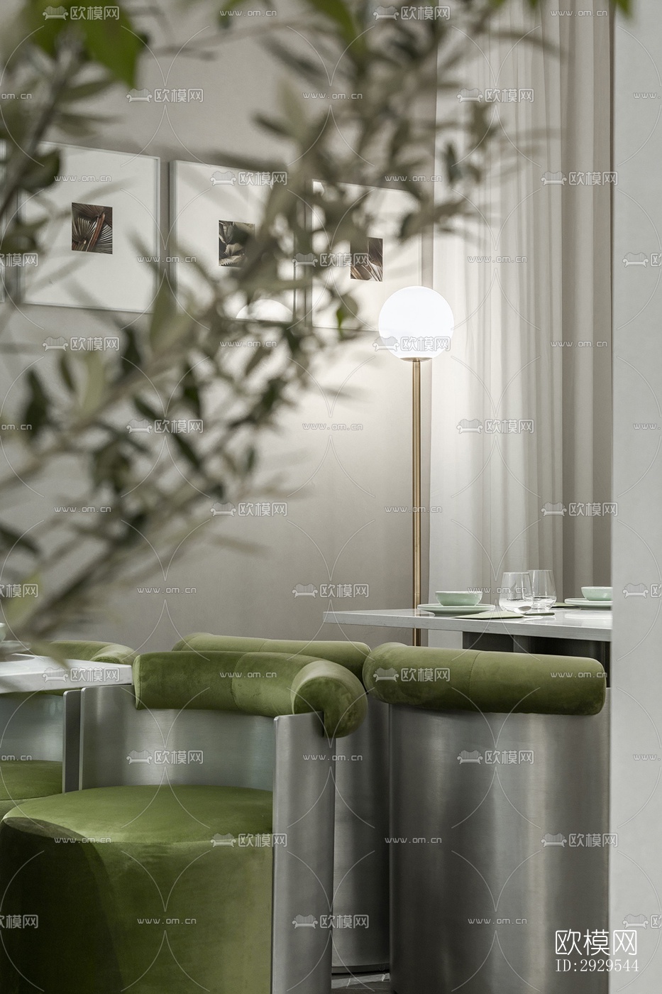 奶油风西餐厅效果图下载（渲染图5）