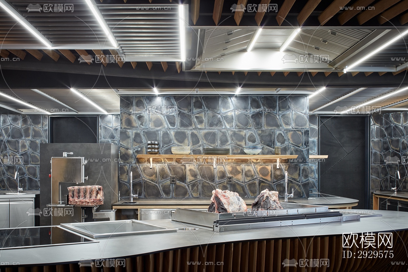 高级灰西餐厅效果图下载（渲染图3）