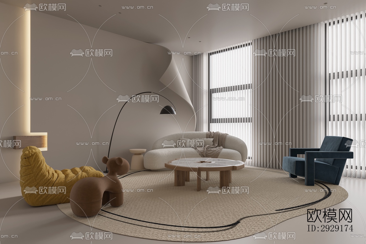 现代办公区效果图下载（渲染图3）