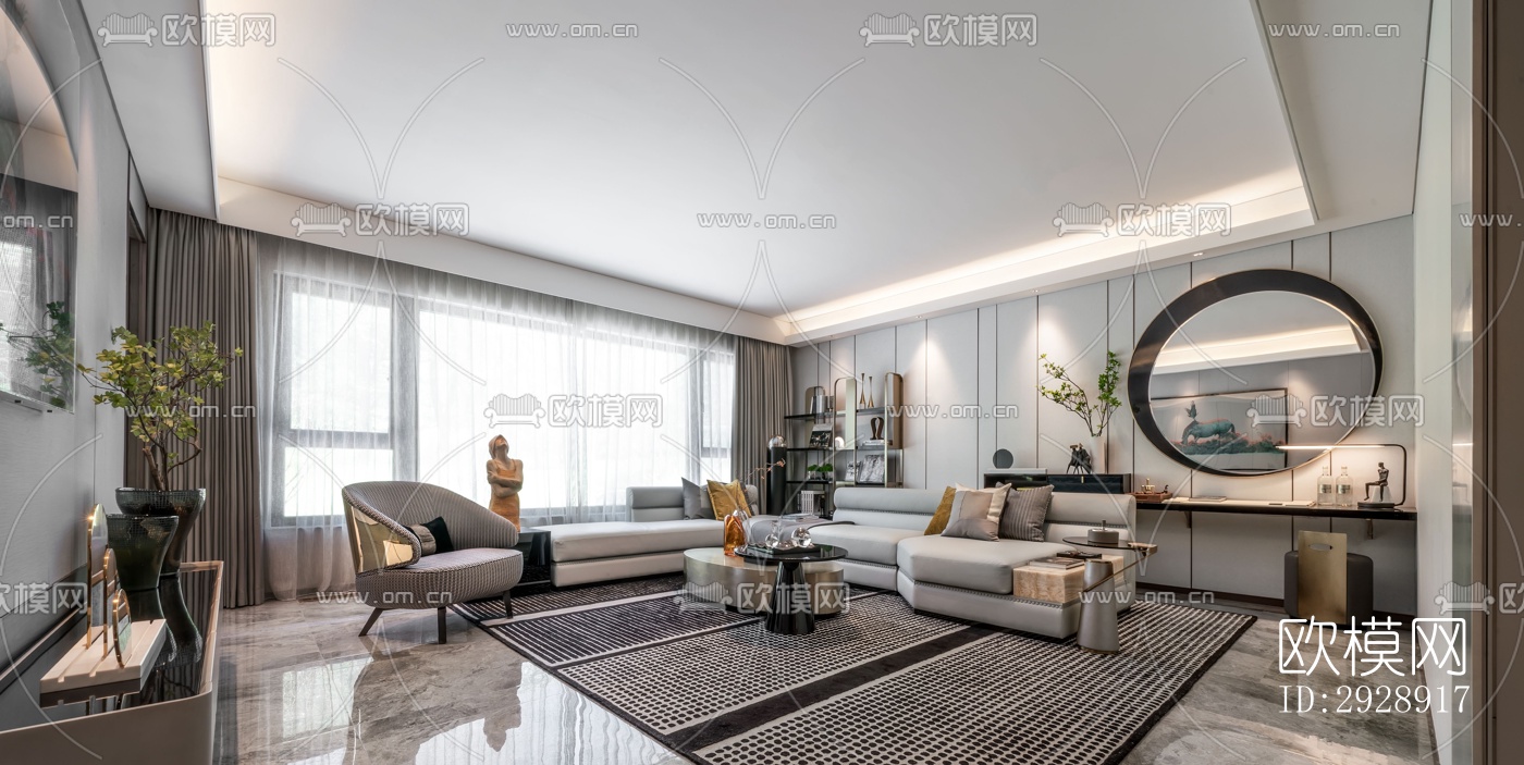 现代平层效果图下载（渲染图1）