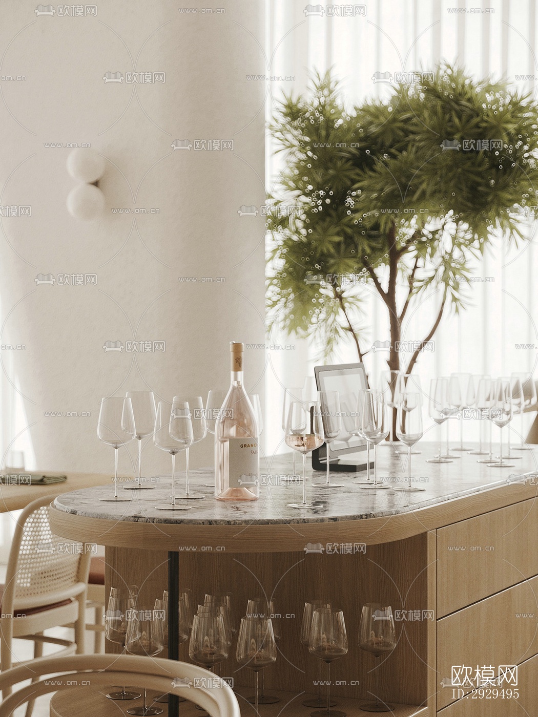 奶油风自助餐厅效果图下载（渲染图19）