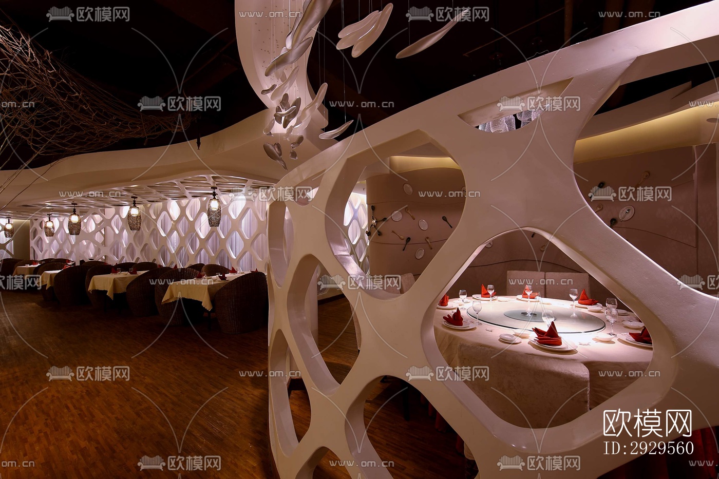 新中式西餐厅效果图下载（渲染图14）