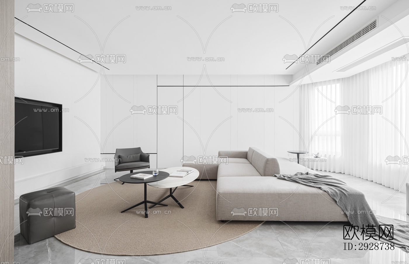 现代平层效果图下载（渲染图11）