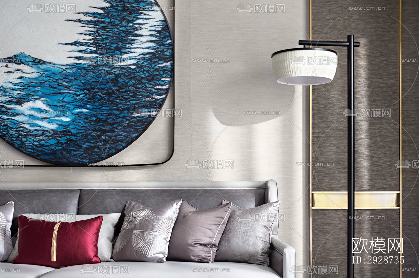 新中式平层效果图下载（渲染图3）