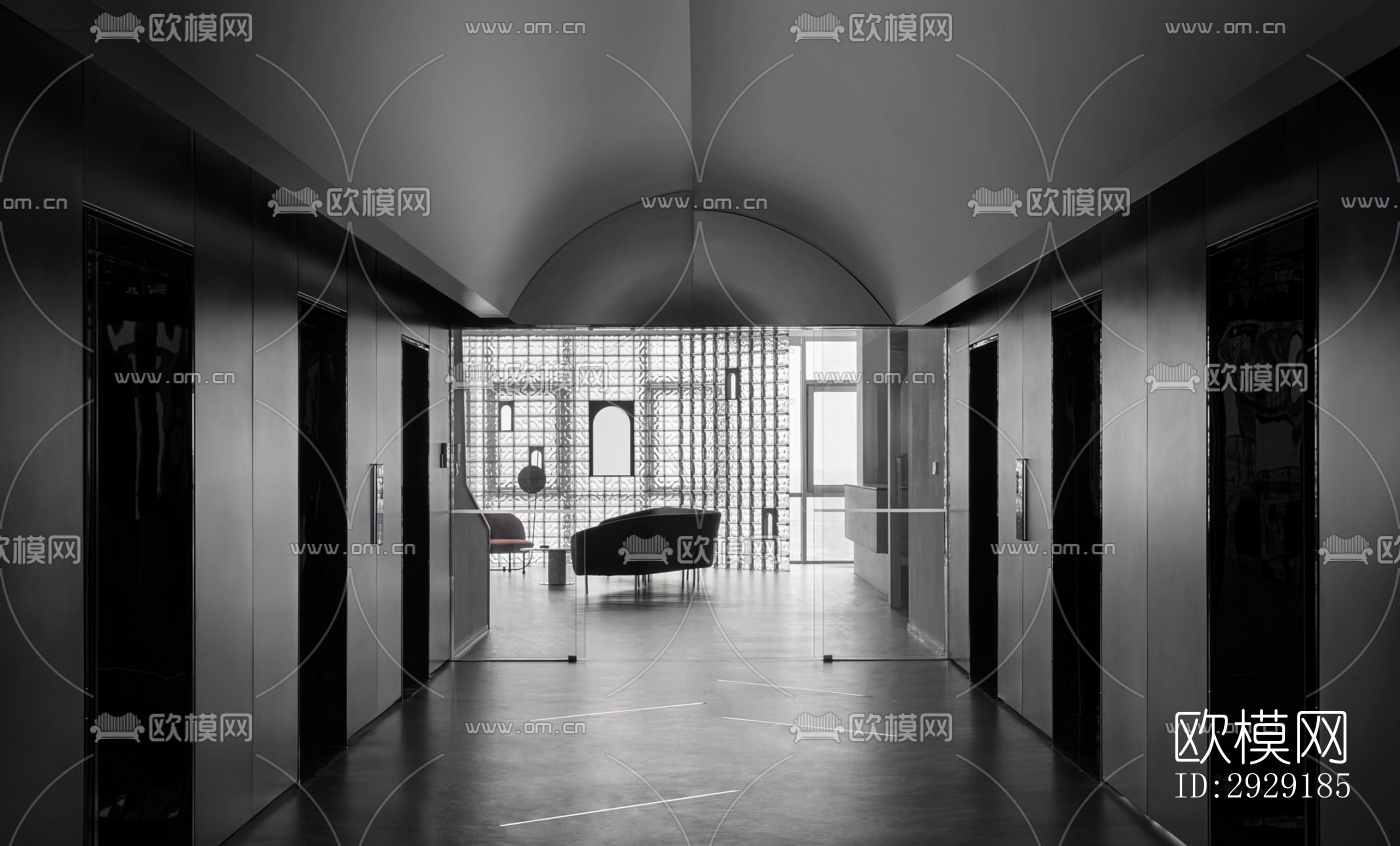 高级灰办公区效果图下载（渲染图2）