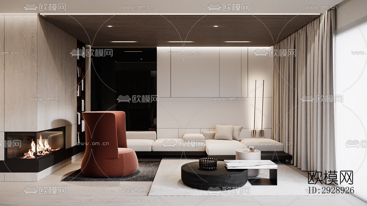 现代平层效果图下载（渲染图1）