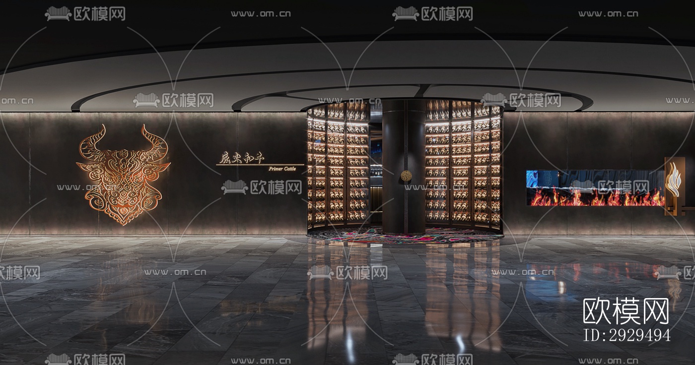 高级灰火锅烤肉效果图下载（渲染图3）