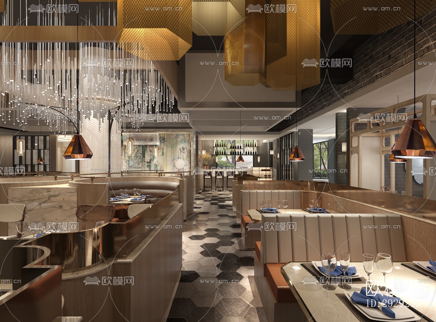 新中式中餐厅效果图下载（渲染图2）