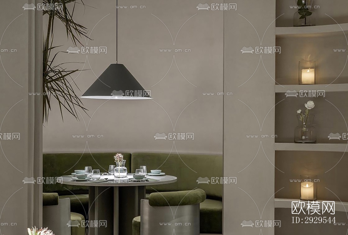 奶油风西餐厅效果图下载（渲染图4）