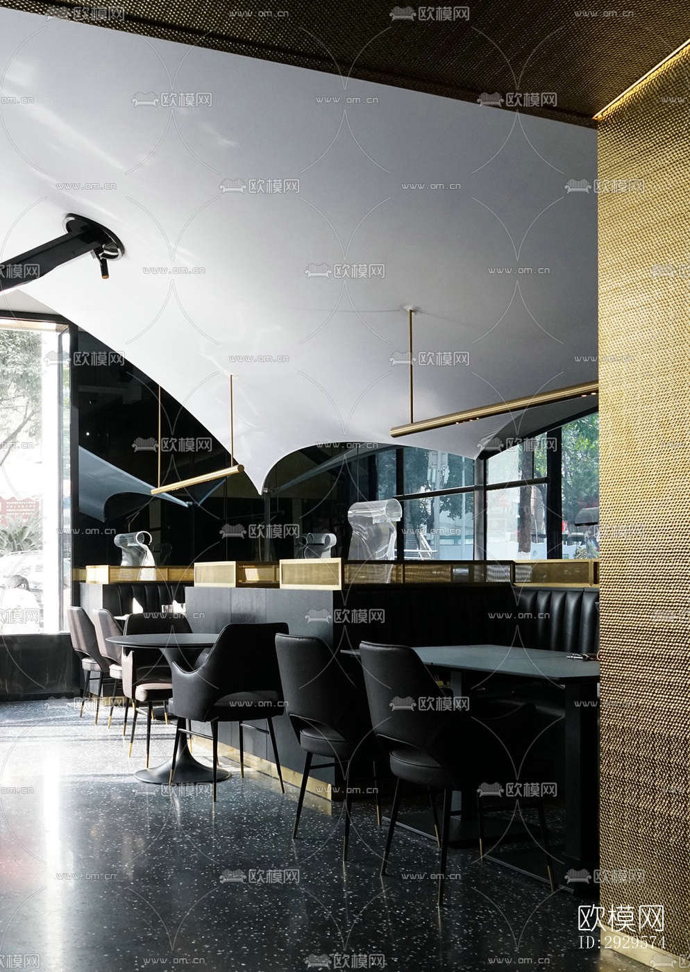 高级灰西餐厅效果图下载（渲染图1）
