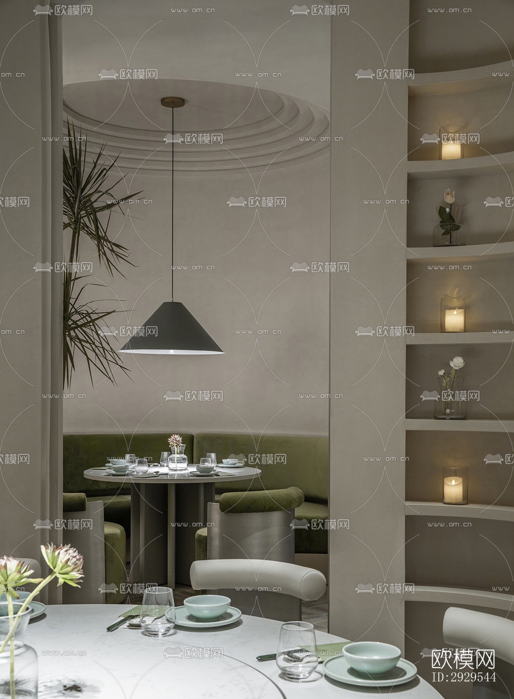 奶油风西餐厅效果图下载（渲染图3）