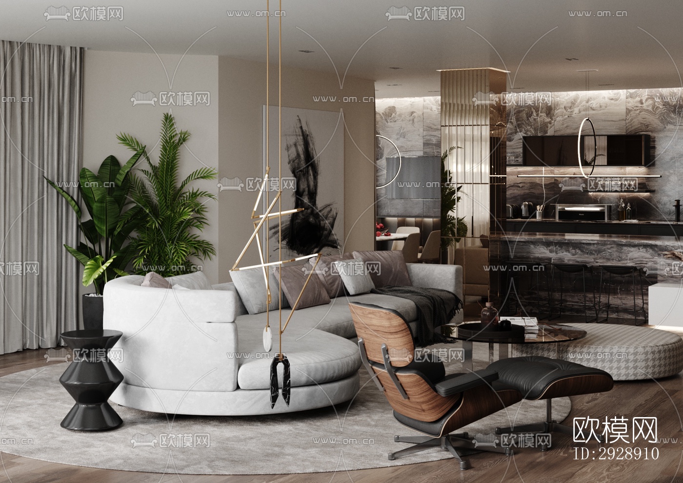 现代平层效果图下载（渲染图15）