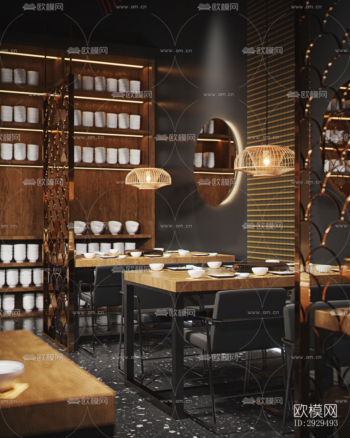 高级灰火锅烤肉效果图下载（渲染图3）