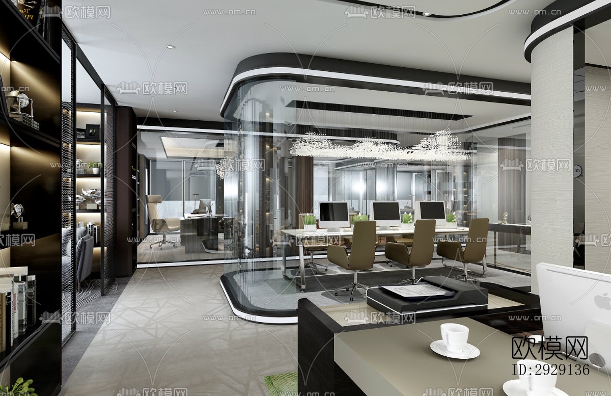 现代办公区效果图下载（渲染图3）
