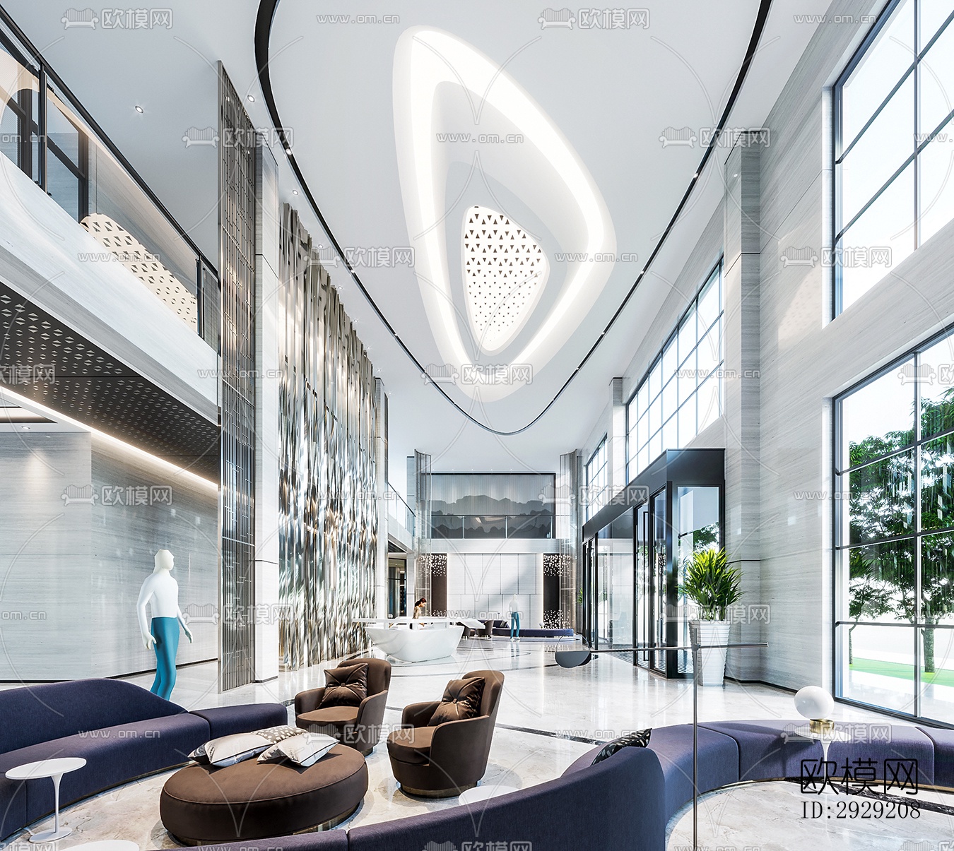 现代商务大堂效果图下载（渲染图4）