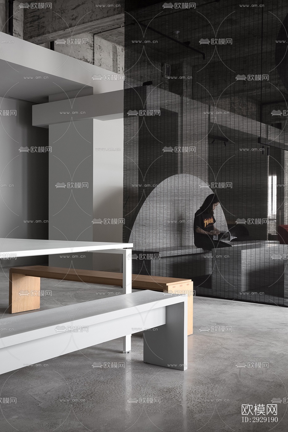 高级灰办公区效果图下载（渲染图1）