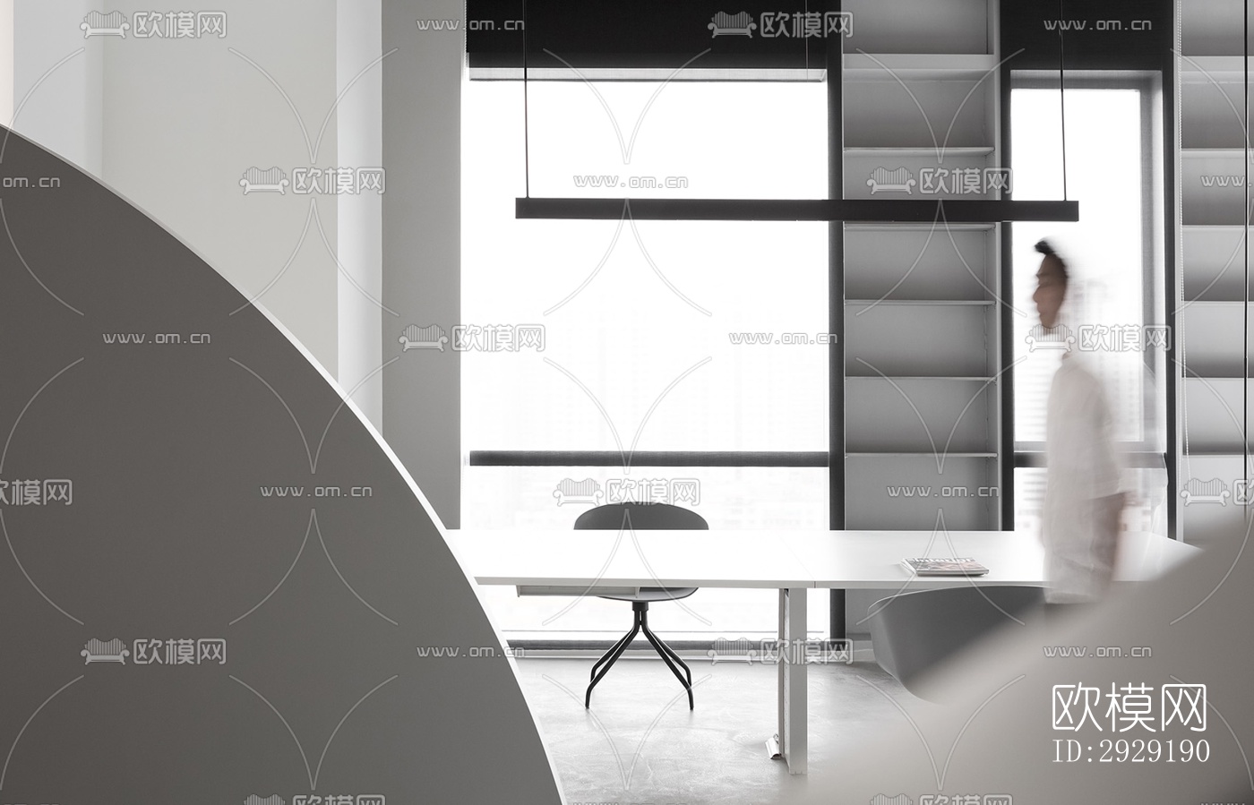 高级灰办公区效果图下载（渲染图3）