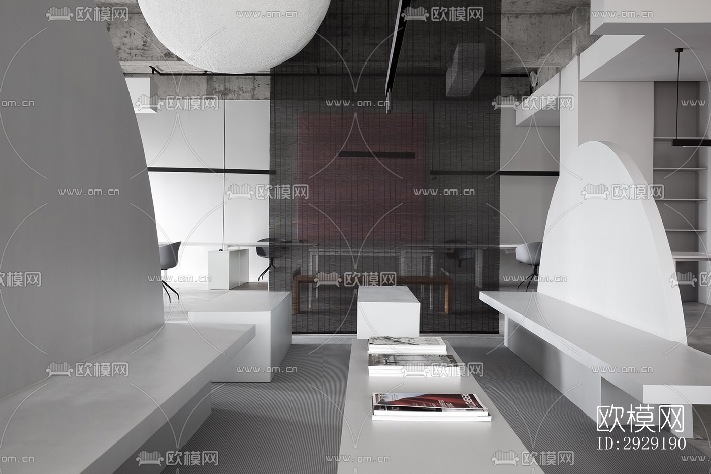 高级灰办公区效果图下载（渲染图8）